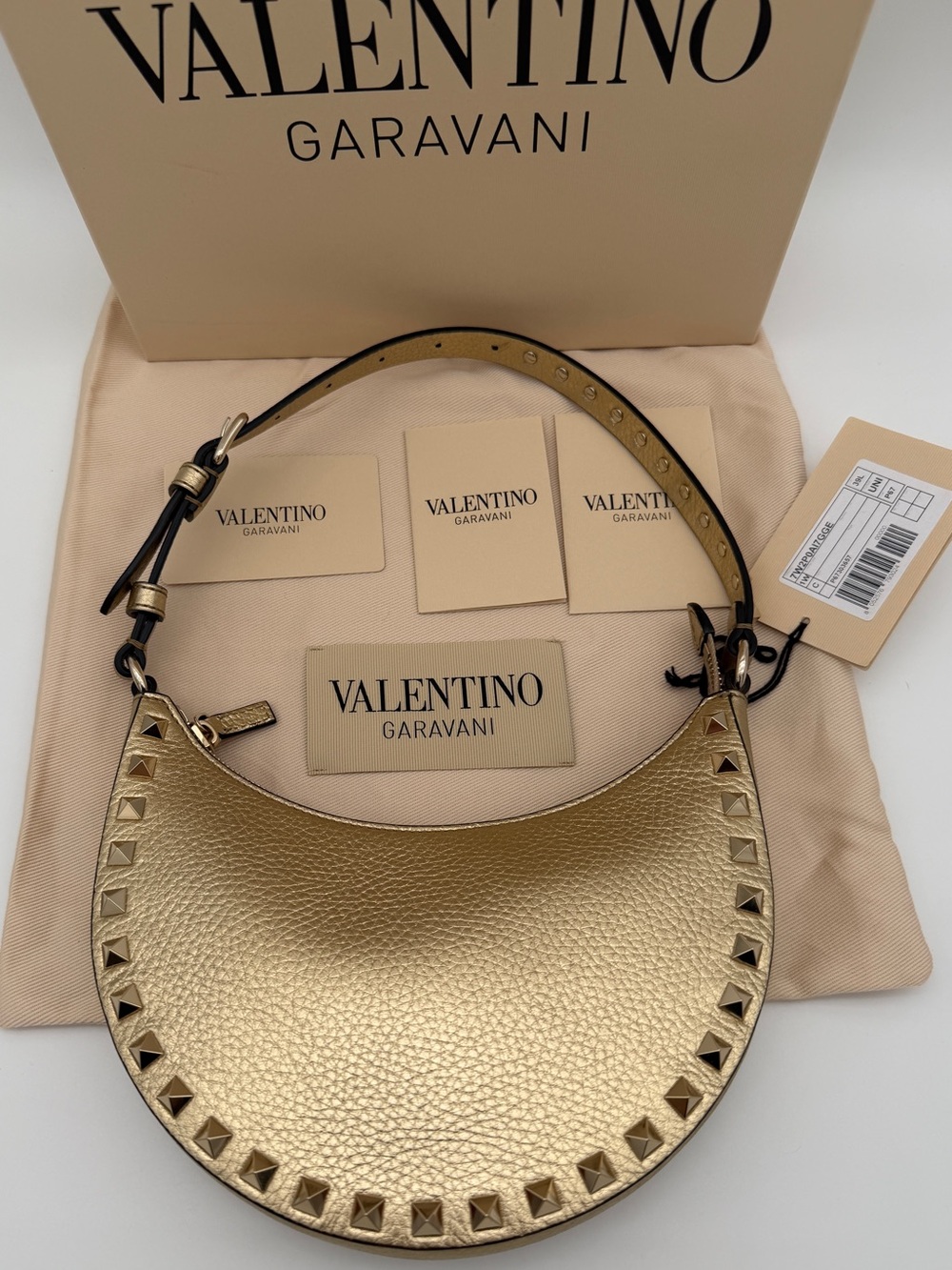 NEW VALENTINO GARAVANI LEATHER ROCKSTUD MINI HOBO GOLD BAG PURSE AUTHENTIC! - Picture 4 of 14
